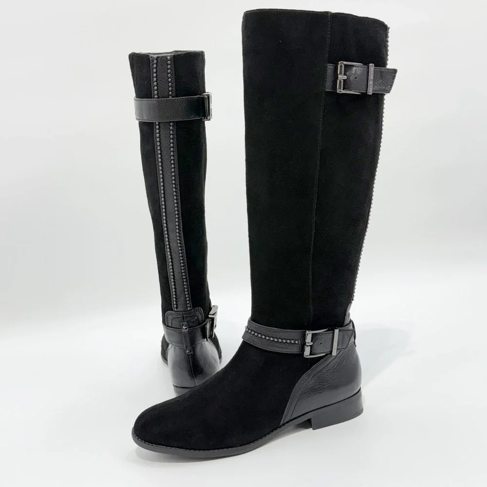 Alex Marie Davian Black Knee High Boots Women’s 9.5M Suede Leather Riding Boots